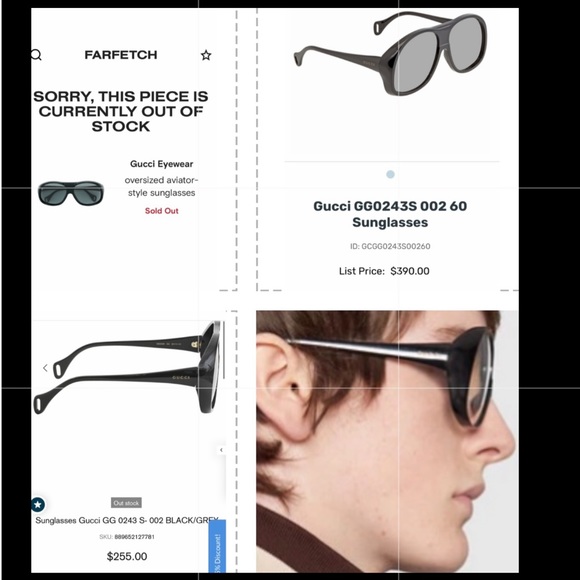 UNISEX GUCCI OVERSIZED PILOT AVIATOR SUNGLASSES - Picture 3 of 16